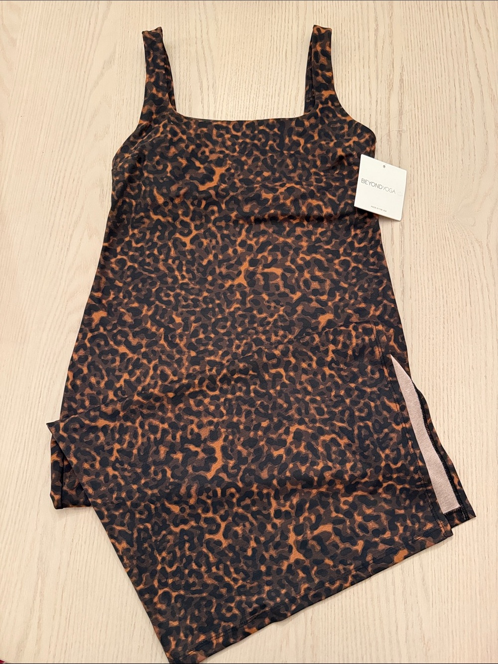 Beyond Yoga Black and Brown Leopard Print Midi Dress